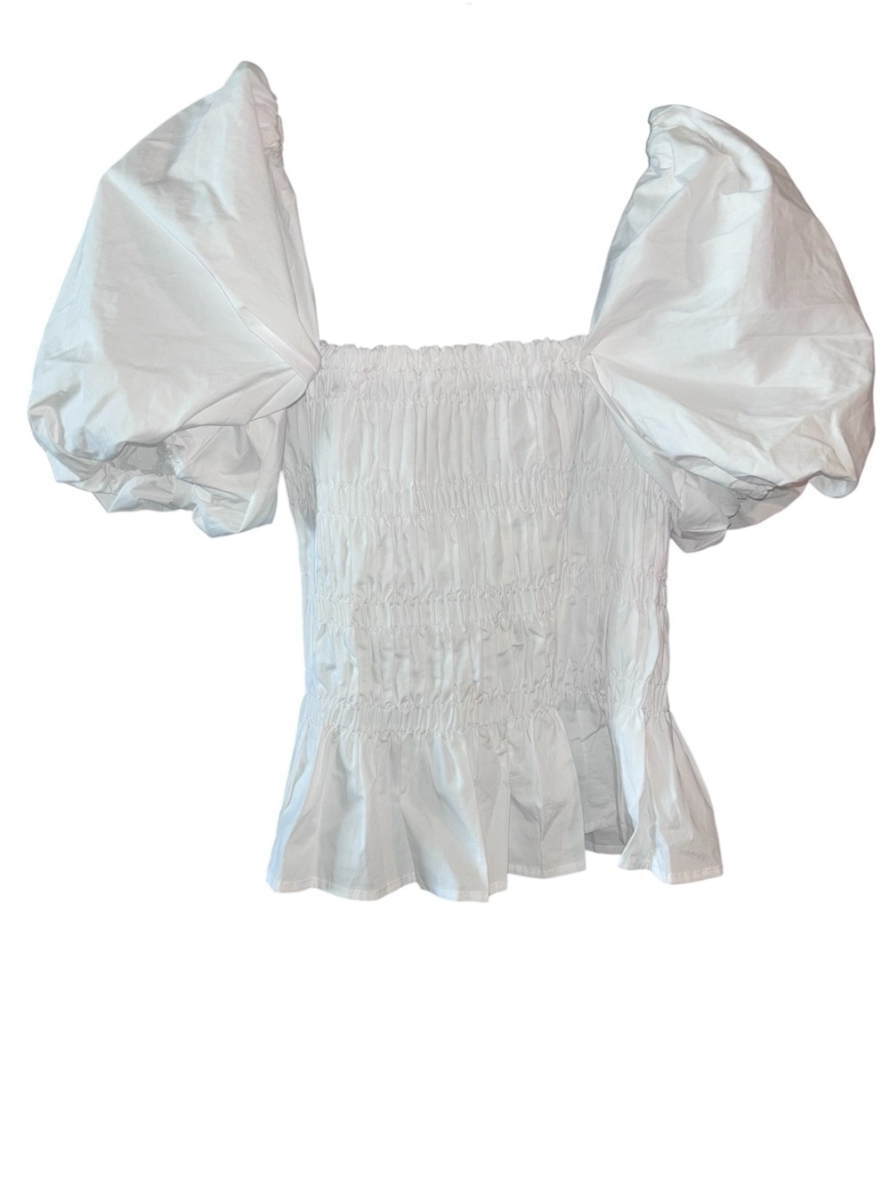 ASTR The Label Savina White Puff-Sleeve Peplum Smocked Top Size M NWOT - Picture 3 of 15